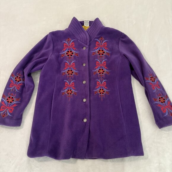 Bob Mackie Jacket Womens Large Artsy Boho Fleece Jacket Embroidered Vintage - Picture 1 of 8